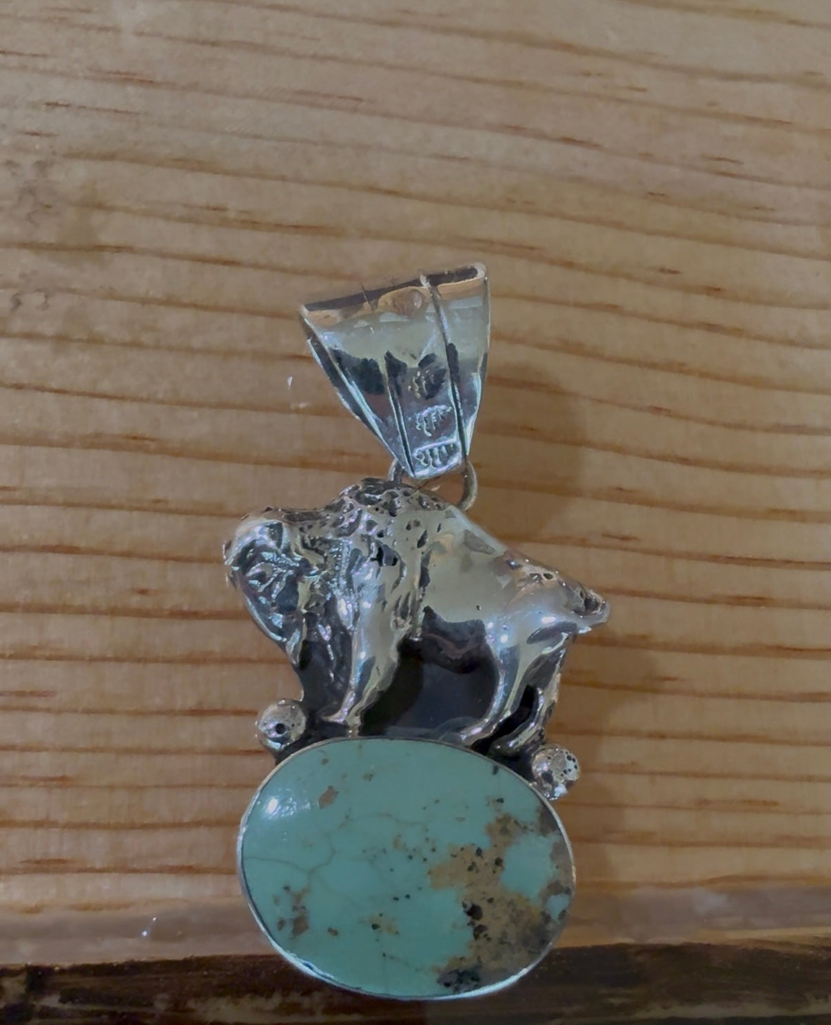 Native American Handmade Turquoise Buffalo Pendant – Sterling Silver