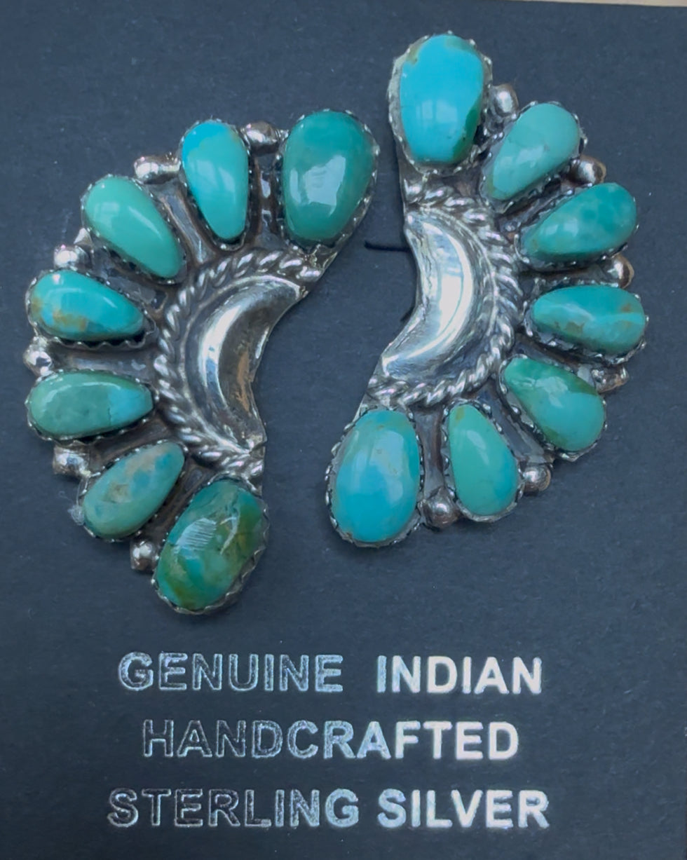 Native American Handmade Kingman Turquoise Stud Earrings– Sterling Silver
