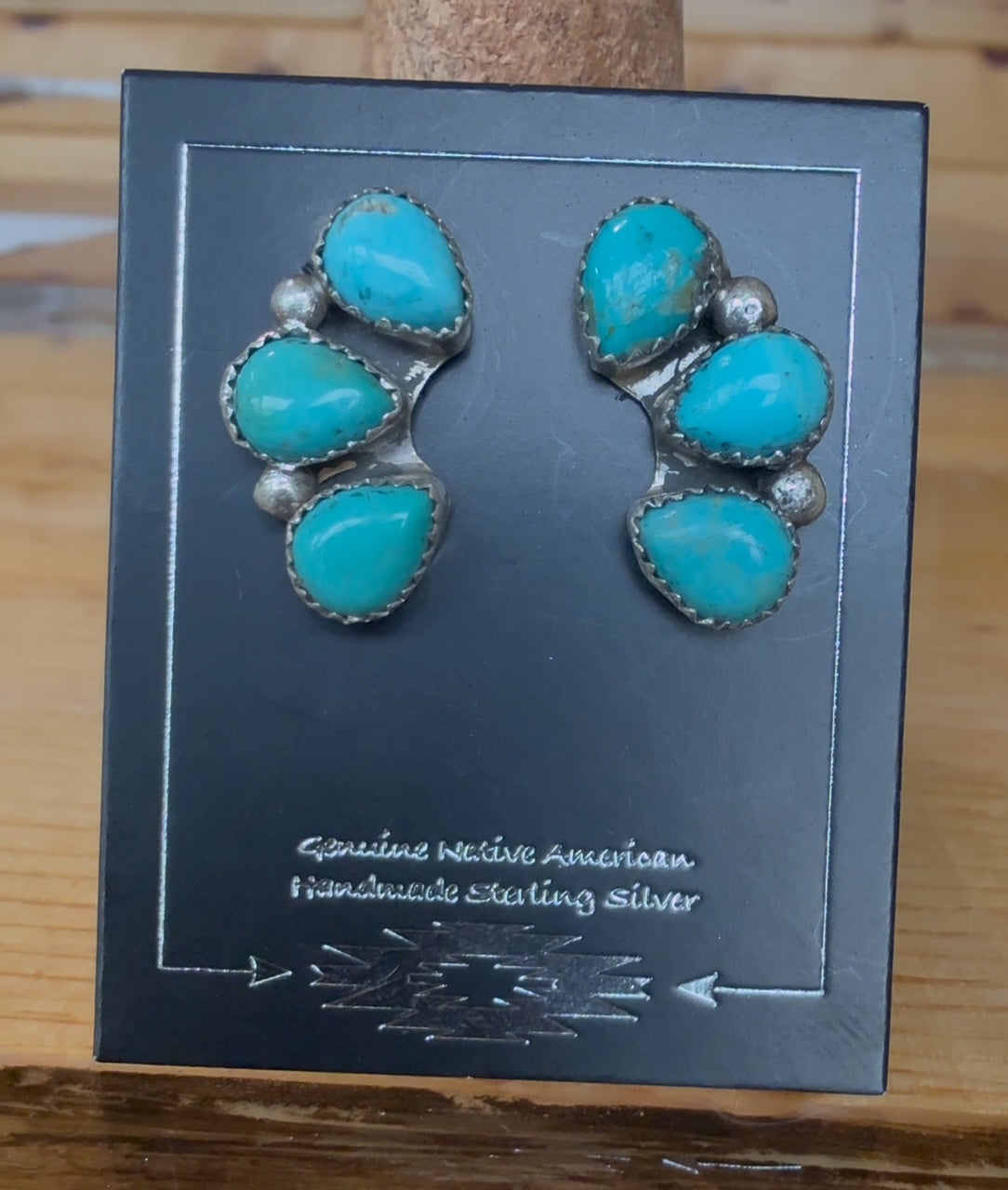Native American Handmade Kingman Turquoise Stud Earrings by Maxine Ramirez – Sterling Silver
