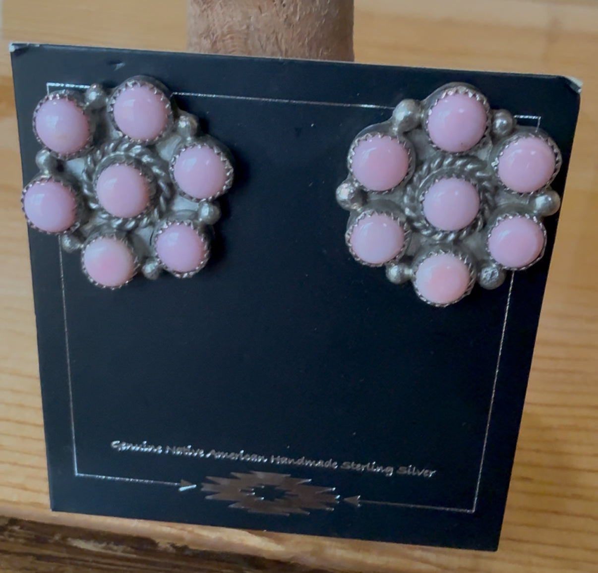 Native American Handmade Pink Conch Shell Stud Earrings by Maxine Ramirez – Sterling Silver