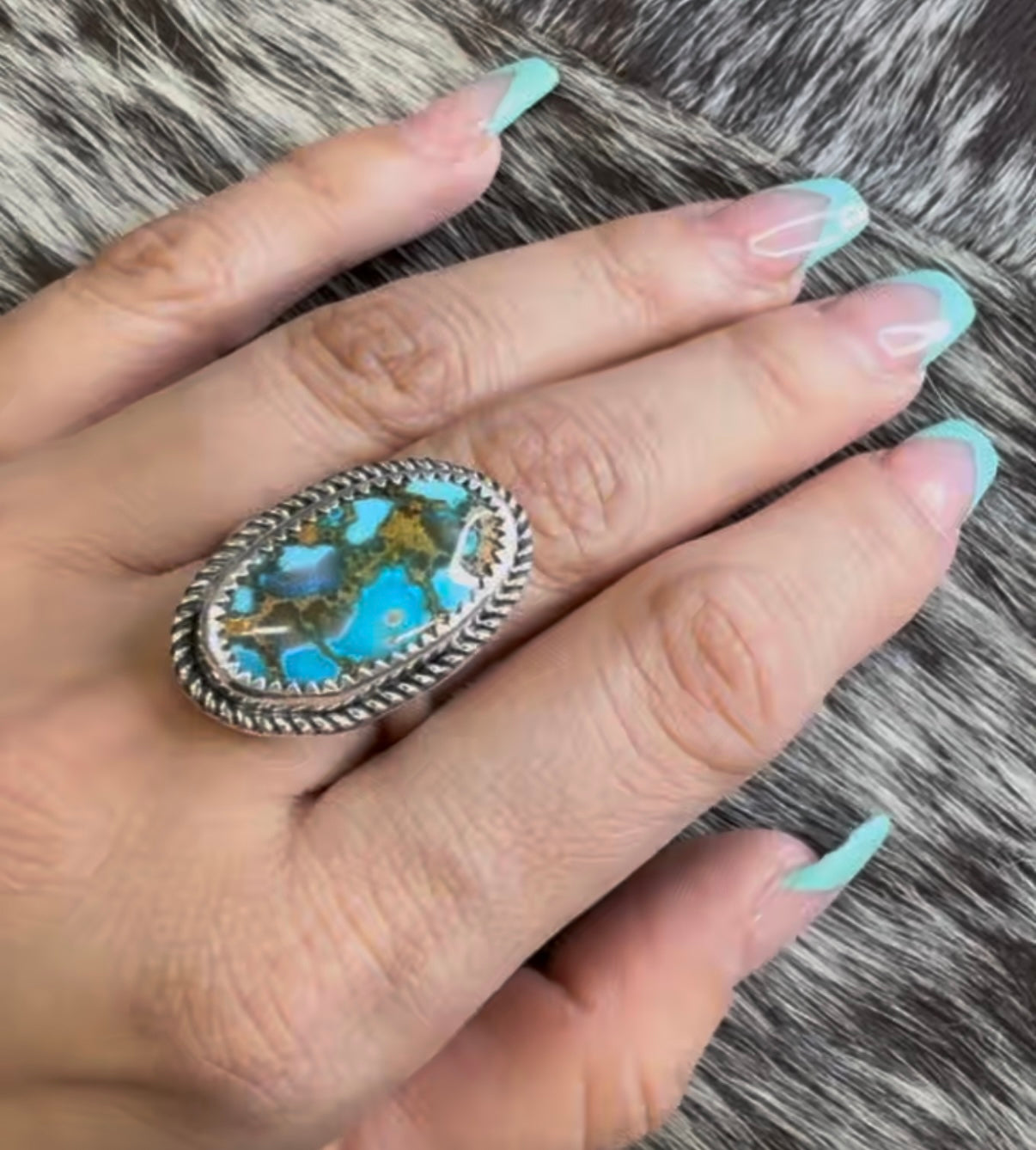 Genuine Sonoran Turquoise Adjustable Sterling Silver Ring