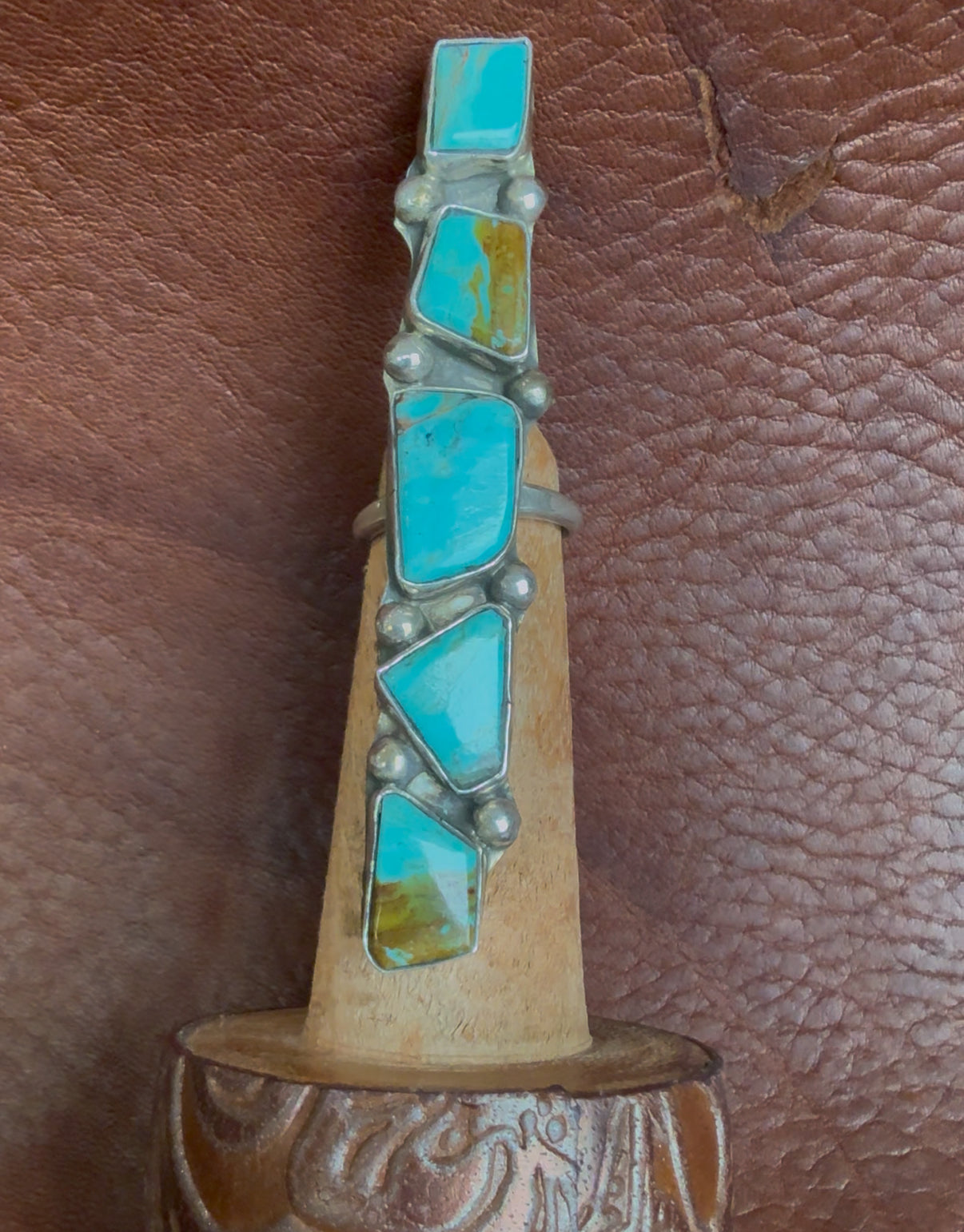 Native American Handmade 5-Stone Turquoise Ring by Jude Candelaria – Sterling Silver, Adjustable