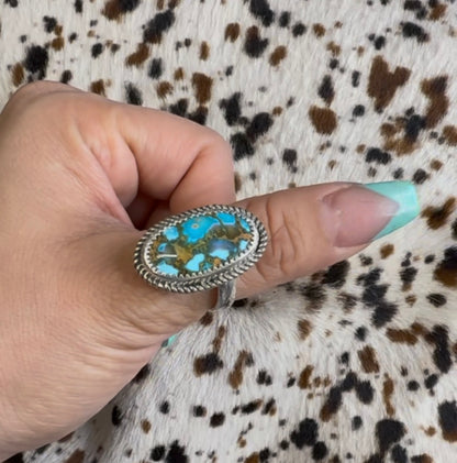 Genuine Sonoran Turquoise Adjustable Sterling Silver Ring