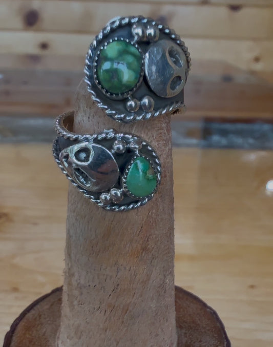 Charlene Yazzie Navajo Handmade Sterling Silver & Turquoise Alien Ring – Adjustable Size
