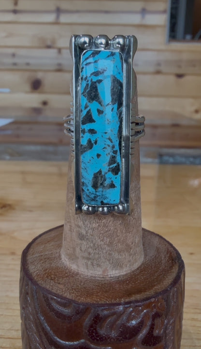 Lambert Livingston Navajo Sterling Silver Turquoise Bar Ring – Handmade Native American Jewelry