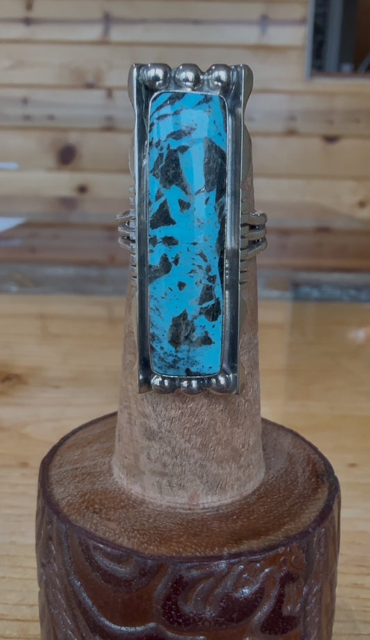 Lambert Livingston Navajo Sterling Silver Turquoise Bar Ring – Handmade Native American Jewelry