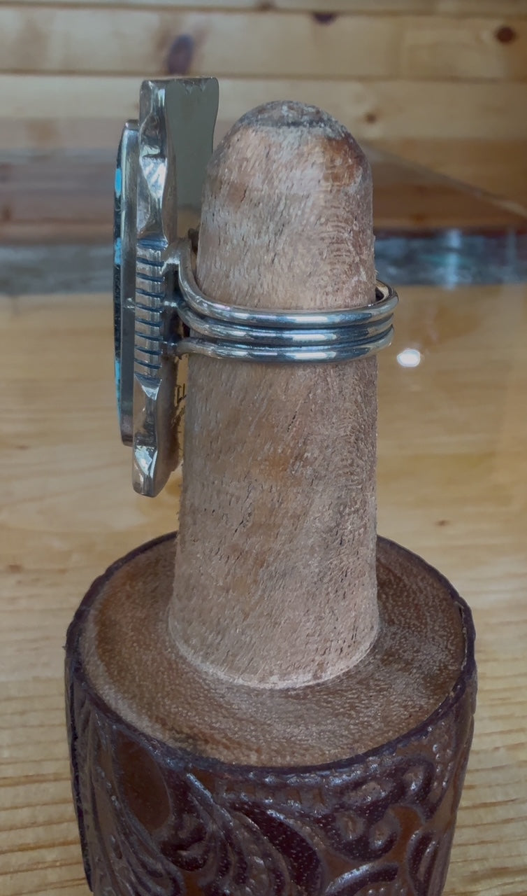 Lambert Livingston Navajo Sterling Silver Turquoise Bar Ring – Handmade Native American Jewelry