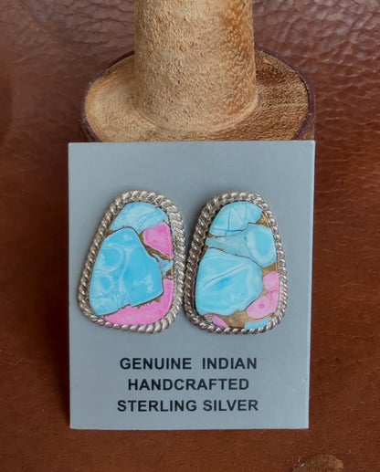 Native American Handmade Cotton Candy Turquoise Stud Earrings by Gabi Jim – Sterling Silver