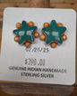 Genuine Native American Handmade Star-Shaped Campitos Turquoise & Spiny Oyster Stud Earrings – Sterling Silver