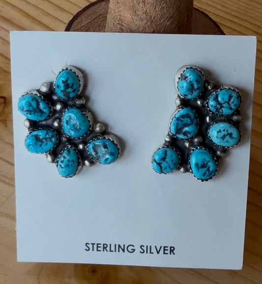 Native American Handmade Kingman Turquoise Stud Earrings by Donovan Nez – Sterling Silver