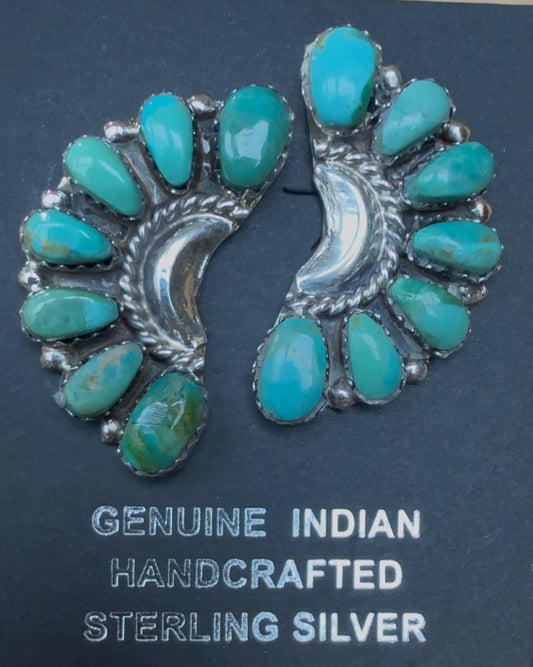 Native American Handmade Kingman Turquoise Stud Earrings– Sterling Silver
