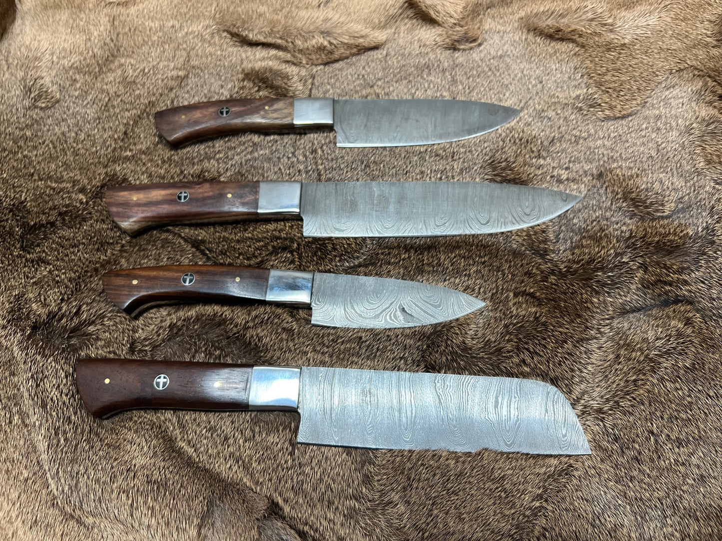 Custom Hand Made Damascus Chef Knife Set