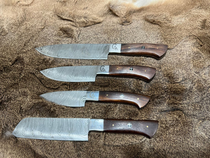 Custom Hand Made Damascus Chef Knife Set