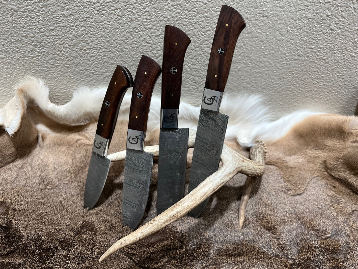 Custom Hand Made Damascus Chef Knife Set