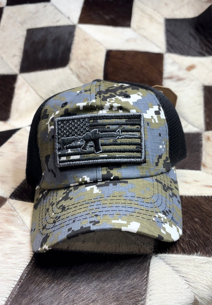 Removable Patch American Flag Trucker Hat with AR