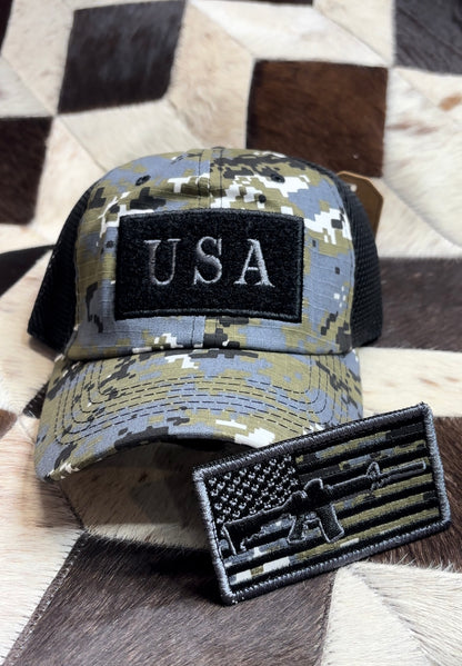 Removable Patch American Flag Trucker Hat with AR