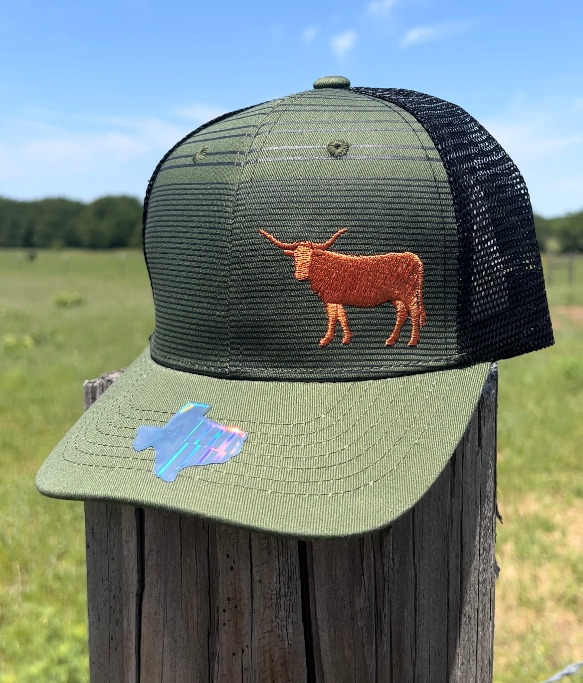 Longhorn Embroidered Trucker Hat Green