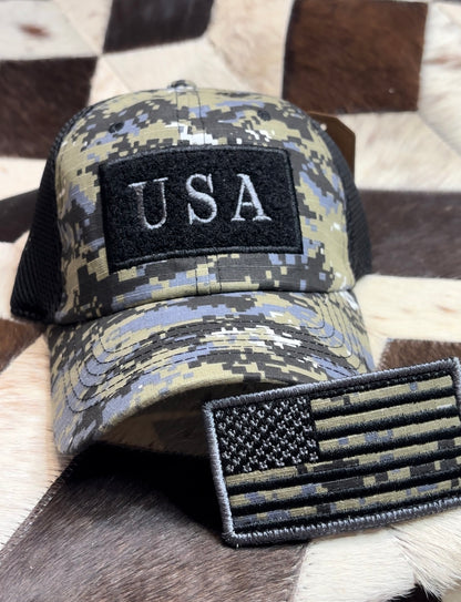 Removable Patch American Flag Trucker Hat