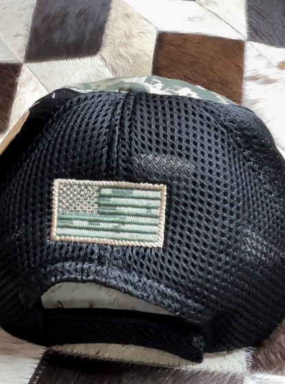 Removable Patch American Flag Trucker Hat in Digital Tan Camo