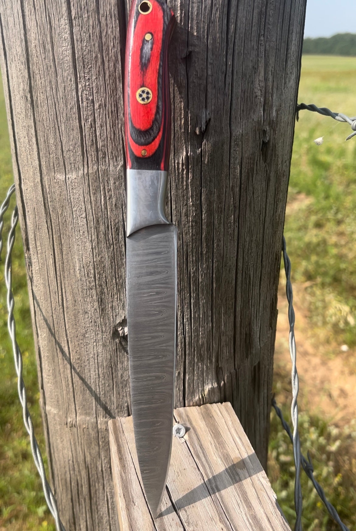 Red Handle Damascus Kitchen Knife