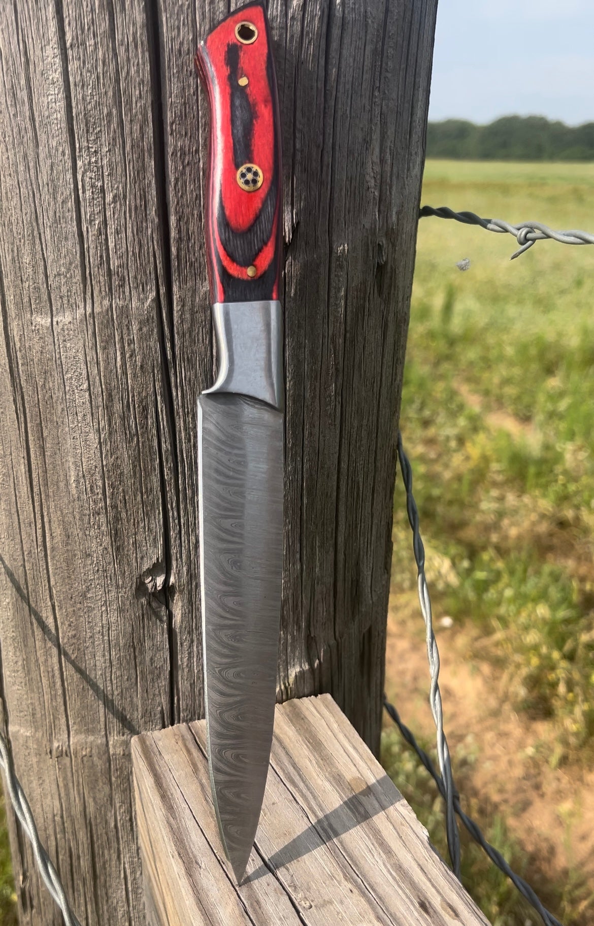 Red Handle Damascus Kitchen Knife