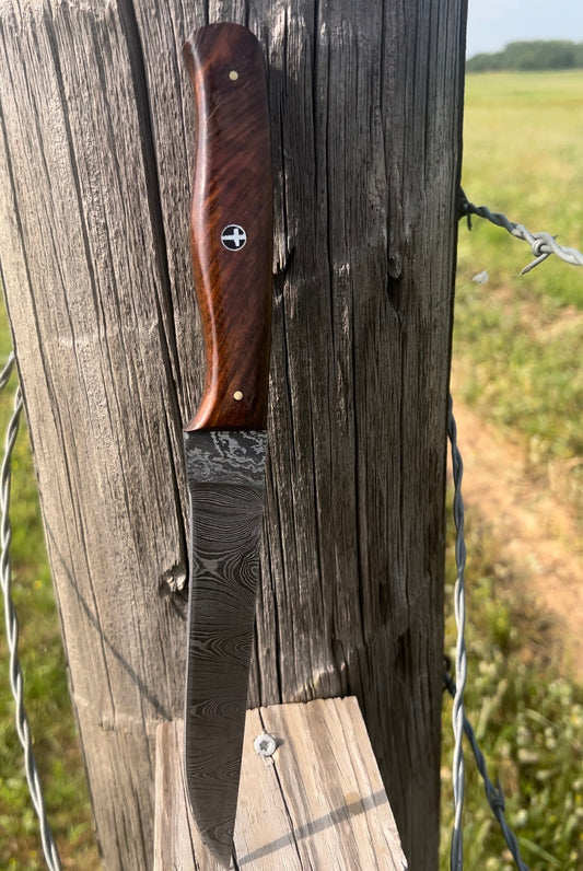 Custom Cross Pin Wood Handle Damascus Kitchen Knife