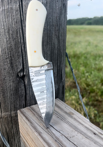 Custom Bone Handle Stainless Steel Damascus Hunting Knife