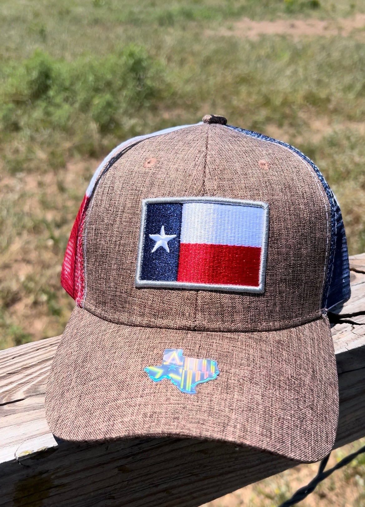 Texas Flag Embroidered Trucker Hat In Tan