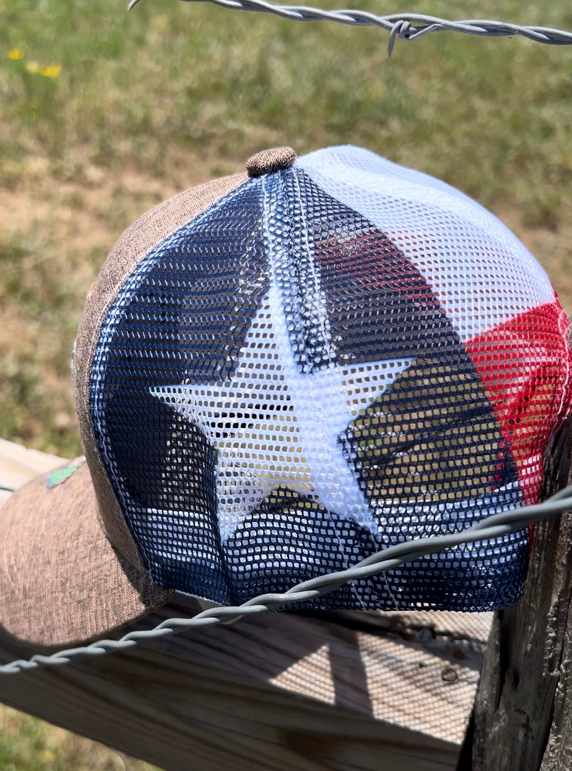 Texas Flag Embroidered Trucker Hat In Tan