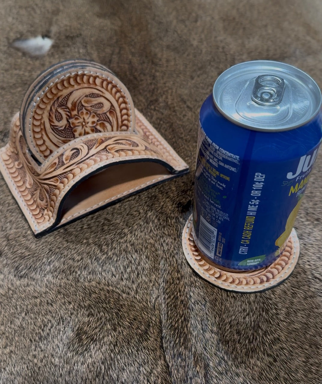 Hand Tooled Genuine Leather Coaster Set