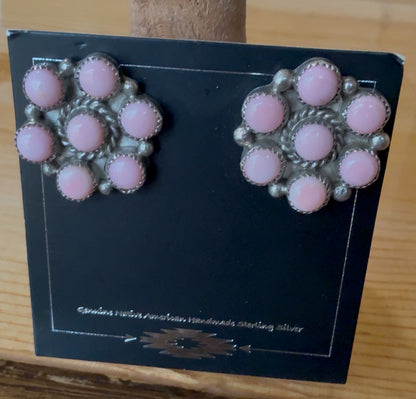 Native American Handmade Pink Conch Shell Stud Earrings by Maxine Ramirez – Sterling Silver