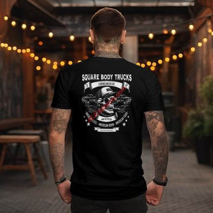 Custom Legends Never Die Squarebody Skeleton Trucker Hat T-Shirt