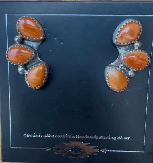 Native American Handmade Spiny Oyster Stud Earrings by Maxine Ramirez – Sterling Silver