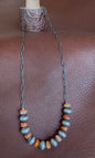 Native American Handmade Spiny Oyster & Sterling Silver Bead Necklace – 20" Adjustable with Lobster Clasp