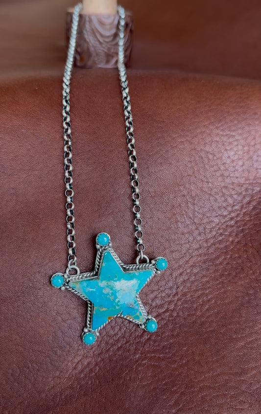 P. Yazzy Handmade Kingman Turquoise Star Pendant with Chain