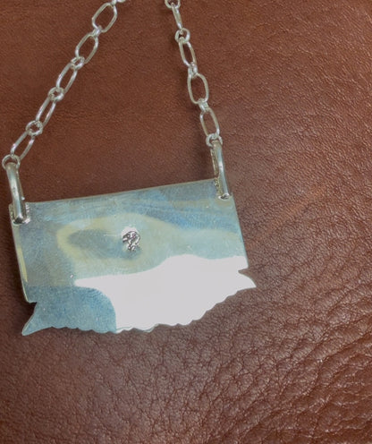 Native American Handmade White Buffalo Turquoise Bar Necklace – 18" Sterling Silver