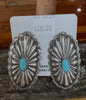 Native American Handmade Sterling Silver Concho Stud Earrings with Turquoise by Augustine Largo – Hand-Forged & Stamped