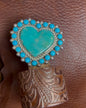 Native American Handmade Huge Heart-Shaped Turquoise Ring by Mel Benally – Adjustable Sterling Silver Statement Piece