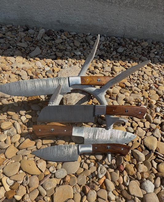 Custom Hand Made Damascus Chef Knife Set