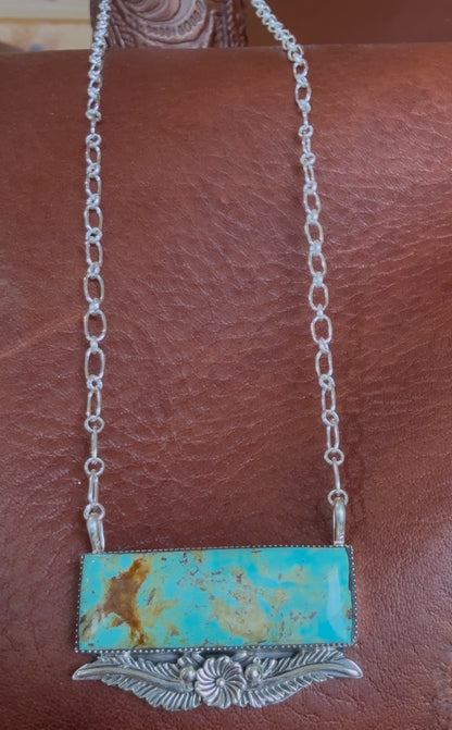 Native American Handmade Turquoise Bar Necklace – 18" Sterling Silver